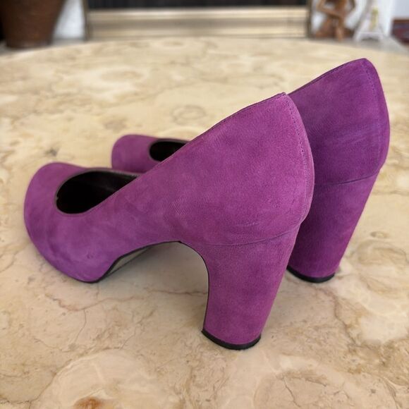 Sacha London Edna Kid Suede Hidden Platform Chunky 3” Heels Pumps - Picture 9 of 13